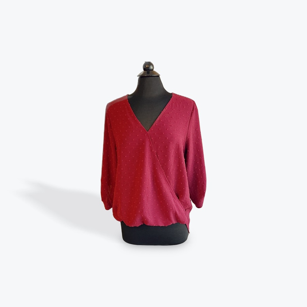 Beacon Apparel Chic V-Neck Blouse in Deep Red